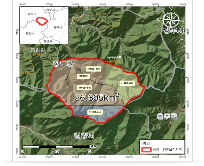 보전지역 현황도 : 생태경관보호지역(산 169-1임, 산 169-5임, 산 169-4임, 산 169-1임, 산 209천)